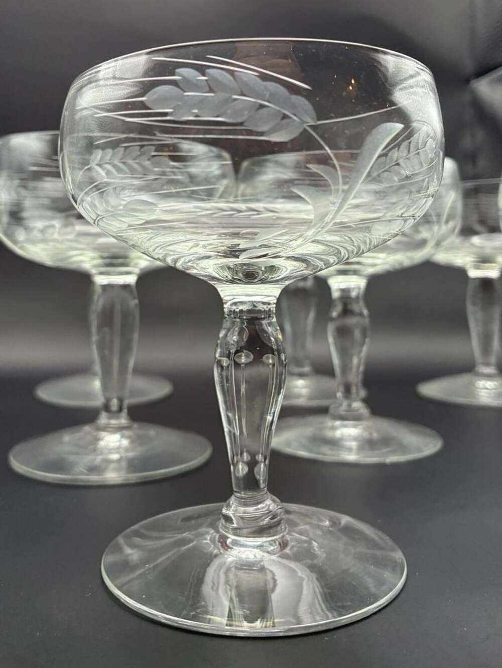 Vintage Etched Glass Coupe Glasses Set of 4